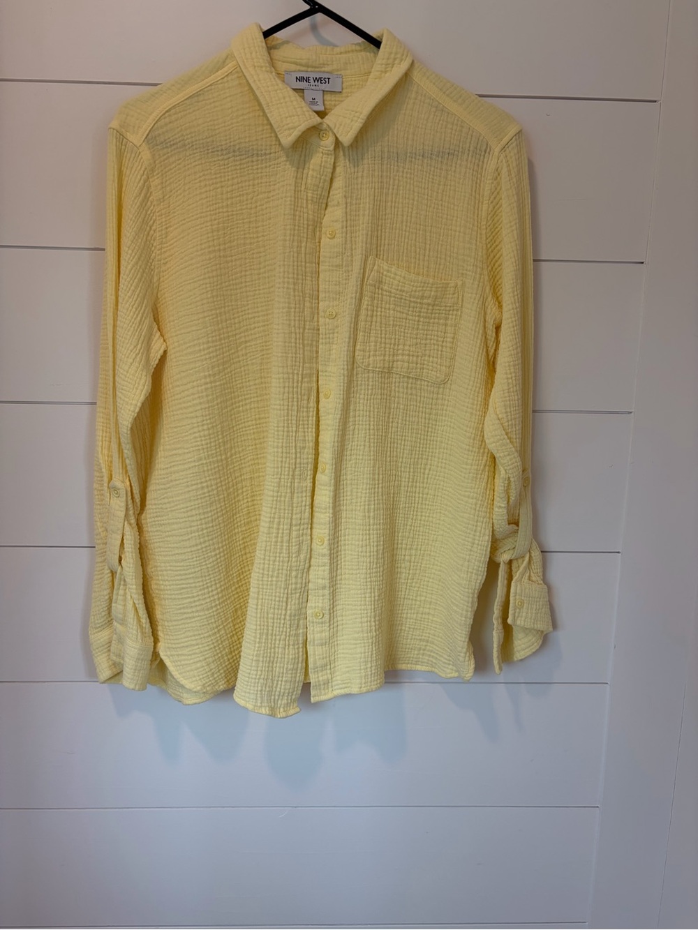 Nine West Light Yellow Casual Button-Down Shirt
